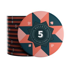 Bullets Playing Cards - Paulie Deluxe Ceramic Poker Chips - Durable & Versatile Casino-Quality Design for Professional Poker, Tournaments, & Home Games - Set of 25 with Value 5 - Orange