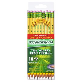 Ticonderoga Pencils, Wood-Cased, Pre-Sharpened, #2 HB Soft, Yellow, 18 Count