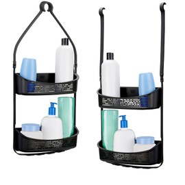 Black & Decker 2-Way Convertible Hanging Anti-Swing Shower Caddy, 2 Way Adjustable Arm, Over The Door, Loofah & Razor Hooks, Storage & Organization, Large and Small Bottles and More, Black