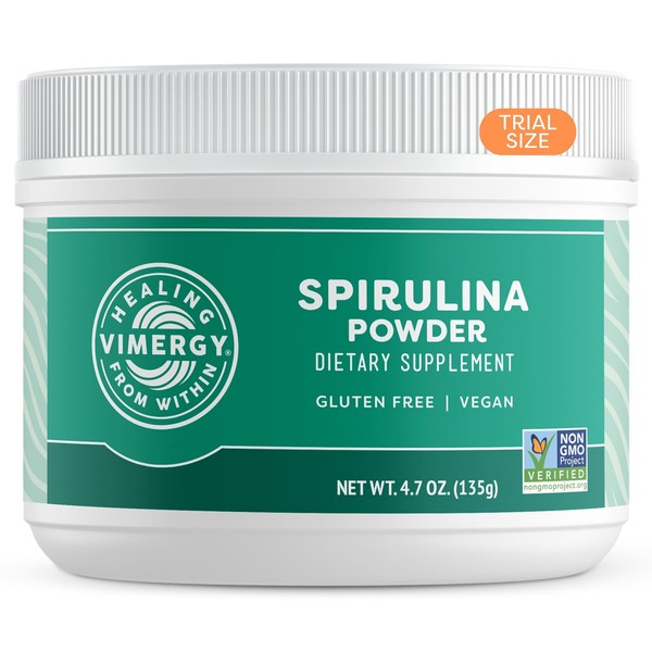 Vimergy Natural Spirulina Powder, Trial Size - 45 Servings – Super Greens Powder – Nutrient Dense Blue-Green Algae Superfood for Smoothies & Juices - Non-GMO, Gluten-Free, Vegan & Paleo (135g)