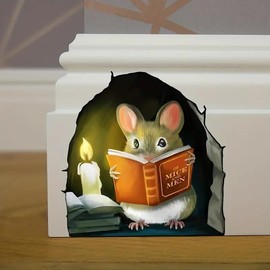 3D Mouse Reading Book Pattern Wall Sticker, Creative Removable Wall Decor, Decorative Sticker For Home Bedroom Living Room, Wallpaper for Bedroom - Color: Multicolor, Specification: D, 1 Count