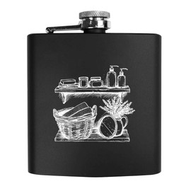 Azeeda 6oz (170ml) 'Gemütlicher Wäschekorb und Seife auf einem Regal' Taschenflasche (HP00033165)