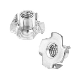 1/4"-20 T-Nut, 5/16" Barrel Length, 304 Stainless Steel Threaded Insert, 4-Pronged Tee Nut for Wood, Rock Climbing Holds,Cabinetry, Furniture, 25 PCS
