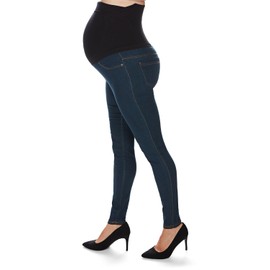 MeMoi Women's Denim Rayon Blend Back Boning Support Maternity Leggings Denim Medium