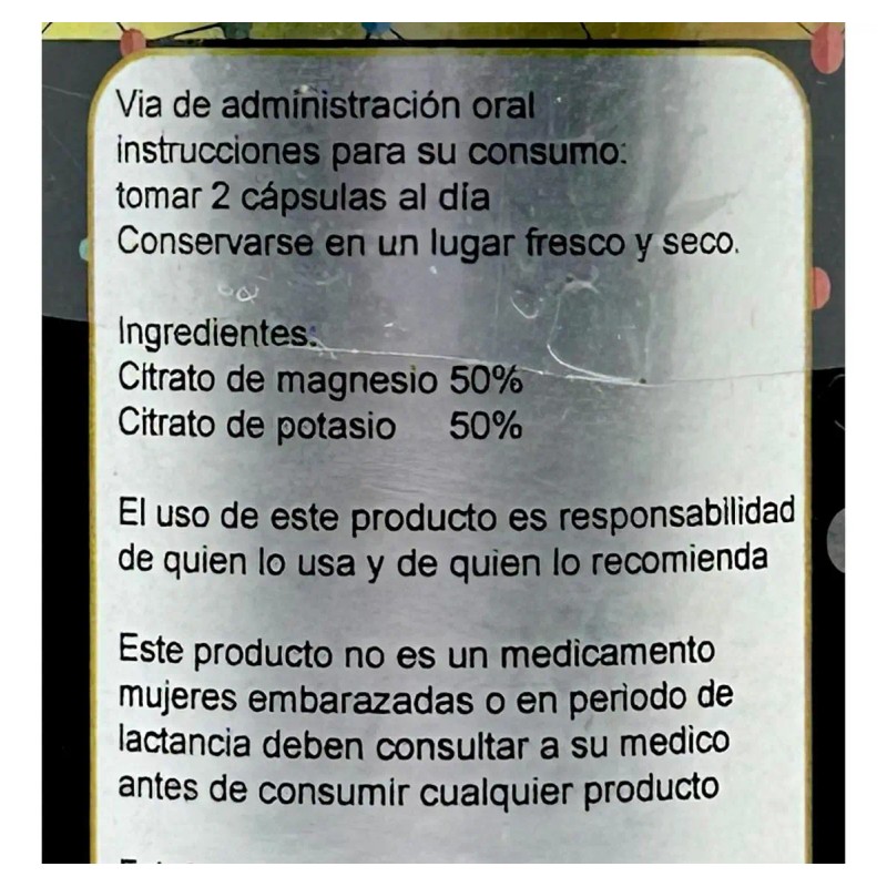 Sunahe Citrato Magnesio Potasio Cápsulas 850mg Suplemento Nutricional