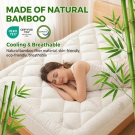 Waterproof Mattress Topper Queen - Extra Thick Breathable Bamboo Mattress Pad for Back Pain Relief, Up to 21 Inch Deep Pocket, Soft Cooling Cover for Hot Sleepers & Pets, Washable