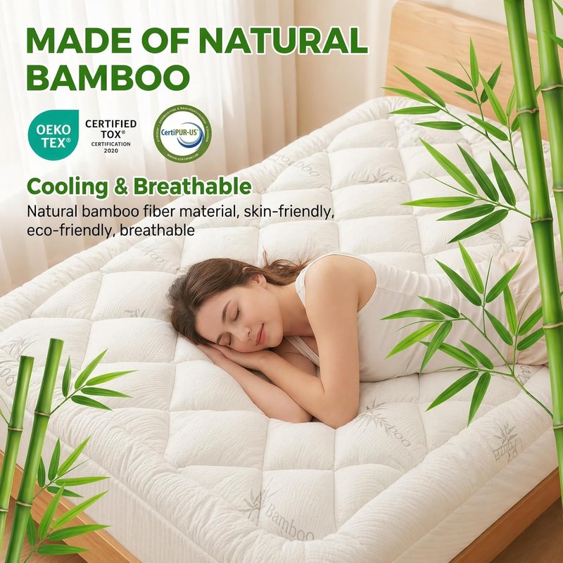 Waterproof Mattress Topper Queen - Extra Thick Breathable Bamboo Mattress