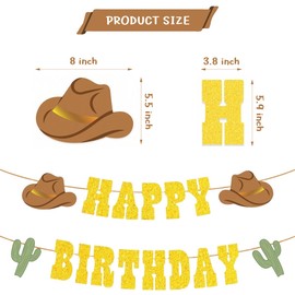 Western Happy Birthday Gold Foil Banner,Cowboy Birthday Party Decorations,Wild West Garland and Rodeo Supplies