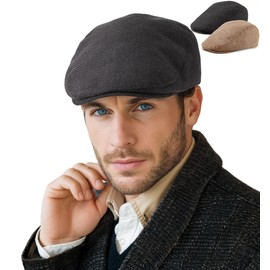 LADYBRO 2 Pack Flat Caps Newsboy Hats for Men Ivy Cap Irish Hat Driving Hat Cabbie Cap Satin Lining Adjustable Men's Hat