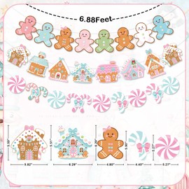 K KUMEED 3 PCS Gingerbread Man Theme Banners Christmas Gingerbread House Decorations,Pink Gingerbread Party Supplies for Winter Christmas Birthday Baby Shower Decor