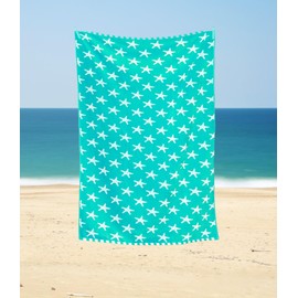 Beach Towels for Adults Large Size perfect fit for sun lounger towel Soft velour cotton with quick dry terry towel reverse Couple beach towel sets mix & match for family pool towel (STARFISH BLUE)