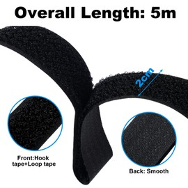 KTHZI 2cmx5m Ties Straps Reusable Adjustable with Hook and Loop 25 Buckles Metal,Cut to Length Fastening Cable Management Nylon Securing Cinch for Home Pack Wraps Organization,Black