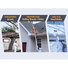 Roof Brush and Rake - All in One Tool | Quick and Easy Clear Snow and Leaves | 22ft Reach | Adjustable for Valley | All Season Remove Leaves Moss Sticks & Snow | Easy to Use & Store | US Made