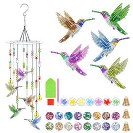 Azjachiny Diamond Painting Crystals Suncatcher 5D DIY Hummingbird Wind Chime Kit Crafts Diamond Art Kits for Adults Hanging Ornament Sun Catcher for Home Garden Window Decor