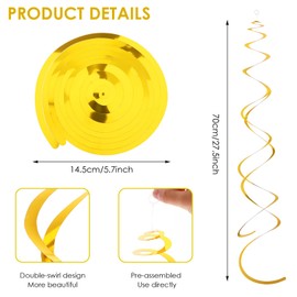 36Pcs Gold Party Decorations Glitter Gold Streamers Hanging Swirl Decoration Ceiling Foil Xmas Decorations with 36 Plastic Hooks Gold Decorations for Birthday Party Wedding Baby Shower Christmas