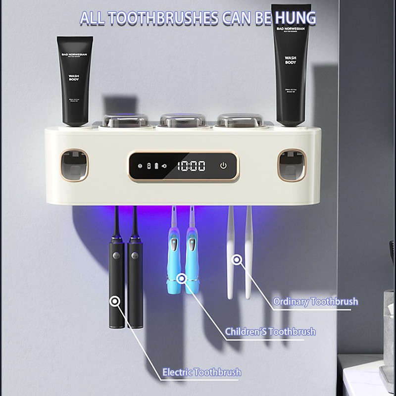 Toothbrush Holders for Bathrooms, Wekity Automatic Toothpaste Dispenser Space Saving