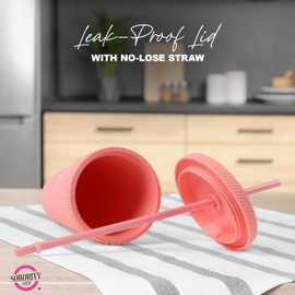 Sorority Shop Phi Sigma Sigma Studded Tumbler with Straw - 24 Oz Tumbler with Lid and Straw, Matte Coral, Reusable Plastic Cup with Screen Printed Greek Letters for Water, Ice Coffee or Any Drink