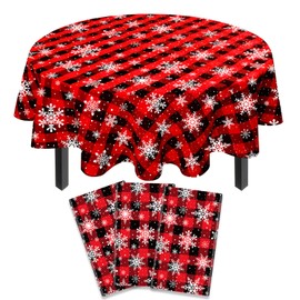 3 Pack Christmas Checkered Tablecloth Snowflake Tablecloth Buffalo Plaid Table Cover 51 X 86'' Disposable Round Red and Black Buffalo Plaid Tablecloth for Xmas Party Decor Winter Holiday