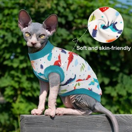 PUMYPOREITY Sphynx Cat Clothes: Stretchy Sweater, Soft Hairless Shirt, Pullover Pajamas, Turtleneck for Cornish Rex, Devon Rex - Blue, L