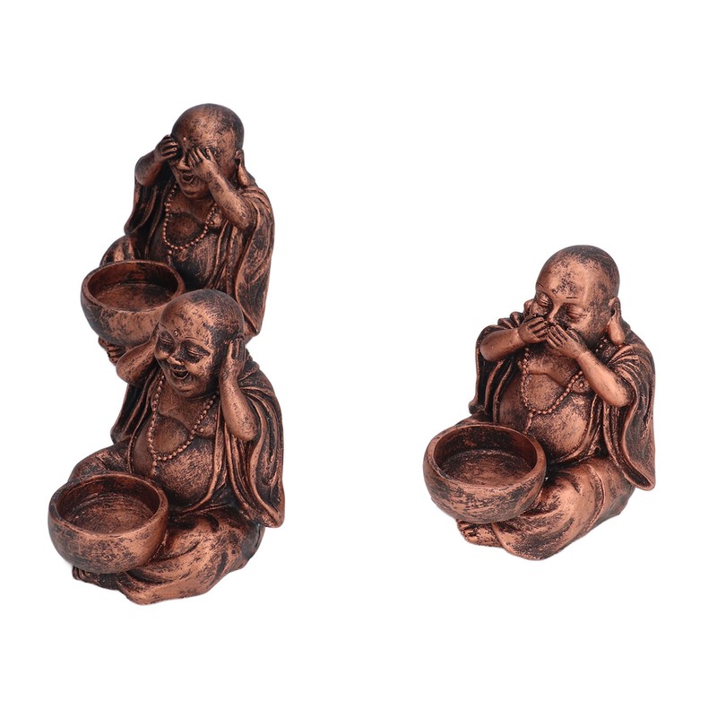 3PCS Buddha Statue Candle Holder Stand Resin Buddha Candlestick Ornament