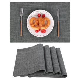 SHACOS Woven Fabric Placemats Set of 4 Heat Resistant Place Mats Non Slip Washable Double Layer Cloth Placemats Reversible Table Mats Kitchen Dining Table Decor (4, Dark Grey)