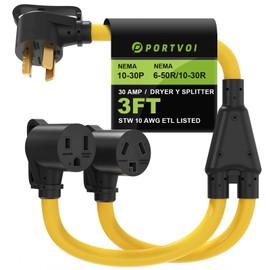 30 Amp Dryer Y Splitter Adapter to Welder, NEMA 10-30P to 6-50R/10-30R, 3 Prong 30Amp to 3 Prong 50Amp Extension Cord for Welder/EV Charging at Dryer Outlet, Heavy Duty STW 10 AWG, ETL Certified, 3FT