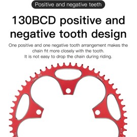 YBEKI 130 BCD Bicycle Chainring 38T 40T 42T 44T 46T 48T 50T 52T 54T 56T 58T 60T Narrow Width Chainrings for 8 9 10 11 12 Speed Road Bike (Red Round, 52T)