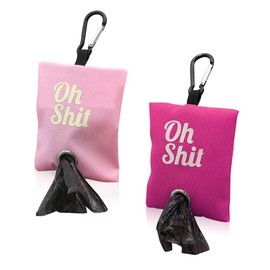 2 Colors Pet Waste Bag Dispenser, Portable Dog Poop Bag Holder for Leash, Dog Waste Bags Container with Metal Clip for Walking, Running or Outdoor Accessory (Pink, Rose Red)