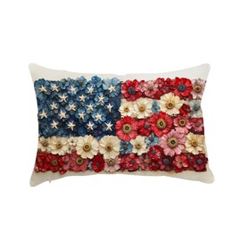 HJZLB 4th of July Throw Pillow Cover 12x20 American Flag Floral Patriotic Lumbar Cushion Case Independence Day Decoration for Home Sofa Couch Porch Farmhouse Decor