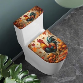 ASQVTIFE Fall Toilet Lid Cover and Tank Cover Set of 2 Pieces Chicken Toilet Lid Covers for Bathroom Elongated Fall Decorations for Home Thanksgiving Bathroom Set