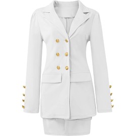 2024 Women High Waist Blazer & Skirt 2 Piece Set Office Outfit Business Casual Suit Work Wear Attire Interview Formal Corporate Dress Jacket Pant Dressy Elegant Professional Suiting White Small