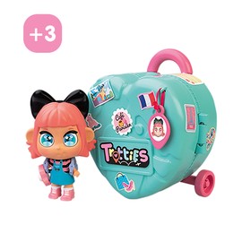 Trotties Mini Sophie with Trolley and Small Suitcase, 1 Doll with Clothes and Accessories, 2 Background Scenarios and Stickers, Store and Take Anywhere, 4 Models, 3 Years and Above