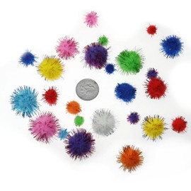 XGNG 200PCS Fuzzy Pom Poms Glitter Sparkle Balls Tinsel Glitter Pom Pom Multicolor Cat Balls Toys Assorted Pompoms for DIY Creative Crafts Decorations