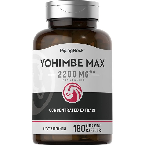 Piping Rock Yohimbe Extract for Men | 2200 mg | 180 Capsules | Max Concentrated Extract | Non-GMO, Gluten Free Supplement