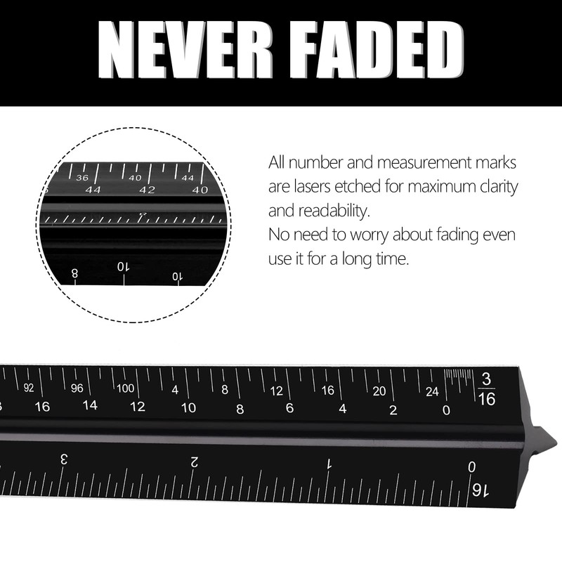 12" Architectural Scale Ruler, Aluminum Scale, Triangular Ruler, Scale Ruler