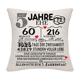Bommex 5 Years Marriage Gift 5th Wedding Anniversary Pillow Cover Keepsake Decoration Gift for Couples Parents Women Men Mom Dad Husband Wife Grandma Grandpa Aunt Uncle Friends (5th Anniversary)