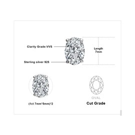 JewelryPalace Oval Cut 2ct Cubic Zirconia Solitaire Stud Earrings for Women, 925 Sterling Silver 14k White Gold Plated Earrings for Her, Classic Simulated Diamond Earrings VVS D-F