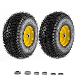 Hsupawa （2 Pack ）15x6.00-6 Tubeless Tire and Wheel, 3" Offset Hub, 3/4" or 5/8" Bushings, 4 Ply, 15x6-6 Lawn Mower Front Tires, for Craftsman/John Deere/Cub Cadet Riding Mowers and More.