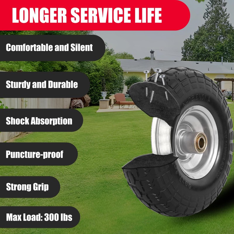 4.10/3.50-4 Flat Free Tire and Wheel, 4 Pack 10" Solid