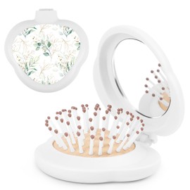 Mini Hairbrush, Heart Shaped Hairbrush, Collapsible Pocket Hairbrush With Mirror, Purse/Pocket Portable Hairbrush, Heart Shaped Hairbrush, Women's Travel Small Hairbrush(White Leave)