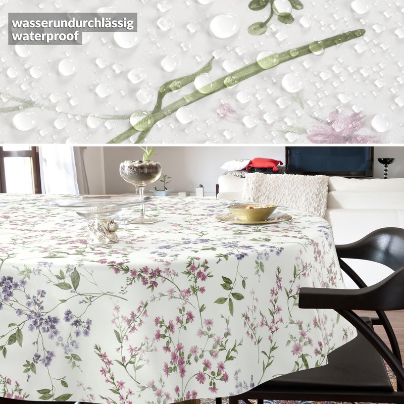 ANRO Oilcloth Tablecloth Oilcloth Tablecloth Washable Garden Tablecloth Flowers Oval