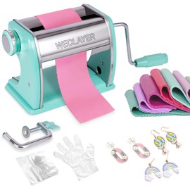 Polymer Clay Press Machine,Clay Roller Machine,Includes Non-Stick Sheets,Gloves,Clamp and Hand Crank,Stainless Steel Polymer Clay Tools for Clay Earring Making,7 Thickness Clay Pasta Machine