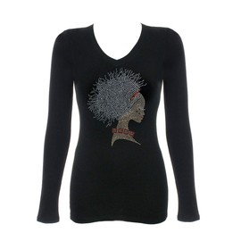 DivaDesigns Freeze Afro Hair Woman Rhinestone Bling V-Neck T-Shirts 271