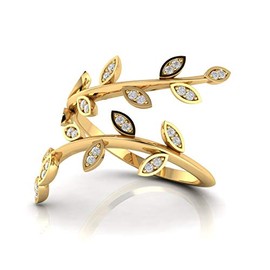 Grow Through What You Go Adjustable Leaf Ring Crystal Leaves Branch Open Ring Eternity Bands for Women Minimalist Promise Jewelry-Gold 2