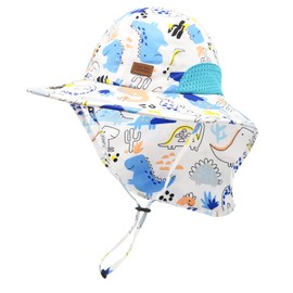 SEYUFN Baby Sun Hat Girls Boys Neck Cap Child Protection Bucket Hats Breathable Baby Girl Beach Hat Toddler Summer Hat, A-Blue Dinosaur