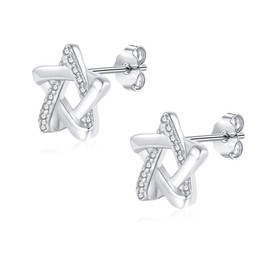 Josfeva 925 Sterling Silver Stud Earrings, Pentacle Stud Earrings with 5A Cubic Zirconia, Hypoallergenic Sleeping Cartilage Studs Earring, 925 Silver Small Studs for Women, Ear Jewellery with Gift Box