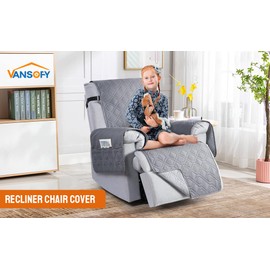 VANSOFY 100% Waterproof Recliner Chair Covers, Recliner Cover Non-Slip Dog Chair Cover Furniture Protector Washable Slipcover with Pocket, Elastic Straps for Pets, Dogs(Light Gray, 28")