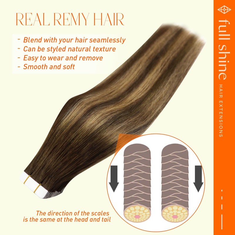 Full Shine Invisible Tape in Hair Extensions Human Hair 22