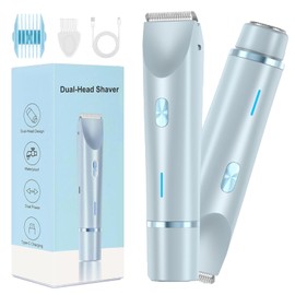 2025 Upgrade New Glow Aura Women's Shaver, Women's 2-in-1 Electric Razor & Bikini Trimmer, Wet and Dry Waterproof Bikini Shaver, Glowshave Dual Head Body Razor for Face, Legs, Underarm (Blue)