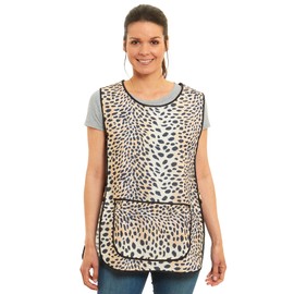 Ladies Leopard Design With Piping Tabard Apron Overalls Front Pocket Stylish Tabards for Women Casual Aprons for Women to Use in Home Kitchen Restaurants Coffee Shops UK Made (M)
